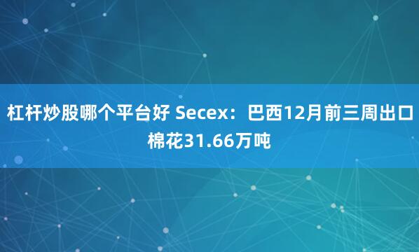杠杆炒股哪个平台好 Secex：巴西12月前三周出口棉花31.66万吨